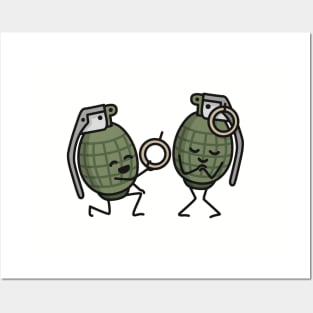 Hand grenade marriage proposal funny couples army Posters and Art